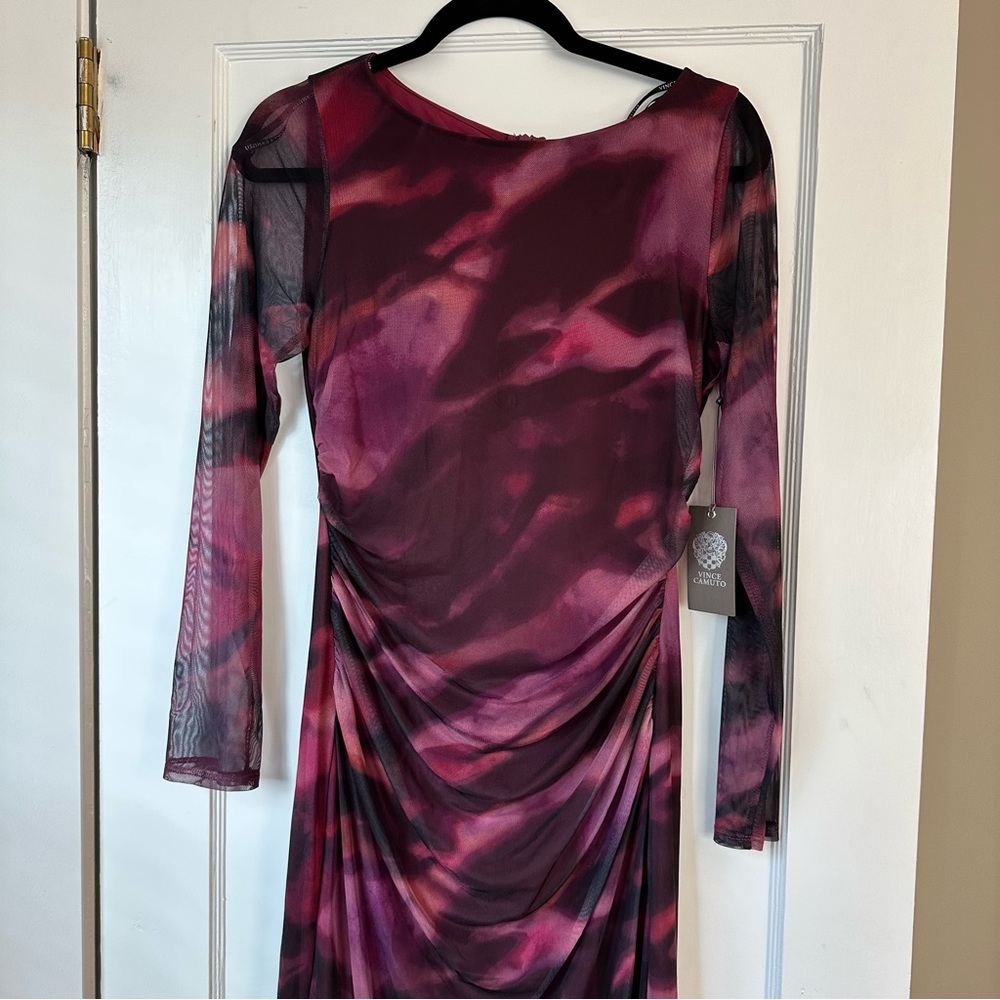 Vince Camuto Burgundy and Black Long Sleeve Dress